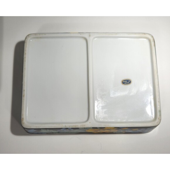 Vintage Porcelain Trinket Box Divided Playing Card Cabbage Rose Japan - Picture 5 of 7